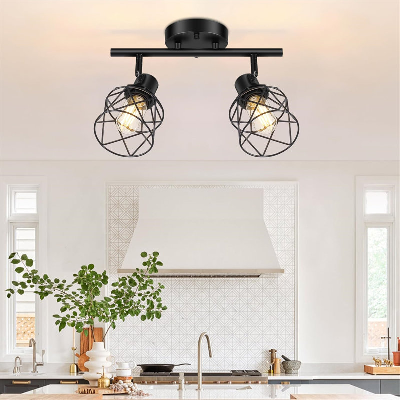 Semi Flush Mount Ceiling Light, Matte Black, 2 Lights