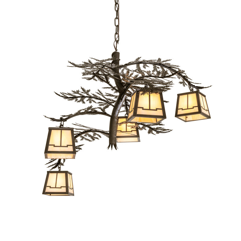 36" Wide Pine Branch Valley View 5 Light Chandelier