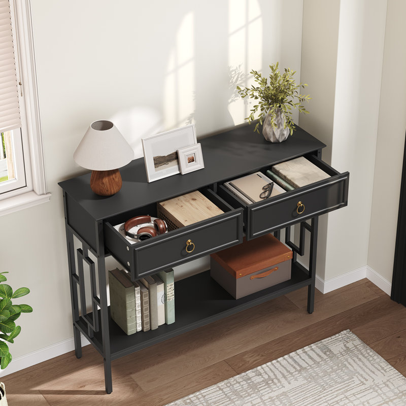 Console classique avec 2 tiroirs et tablette de rangement ouverte Worthen 39,37 po