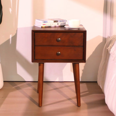Table de chevet avec 2 tiroirs - Petite table d'appoint avec rangement, noyer