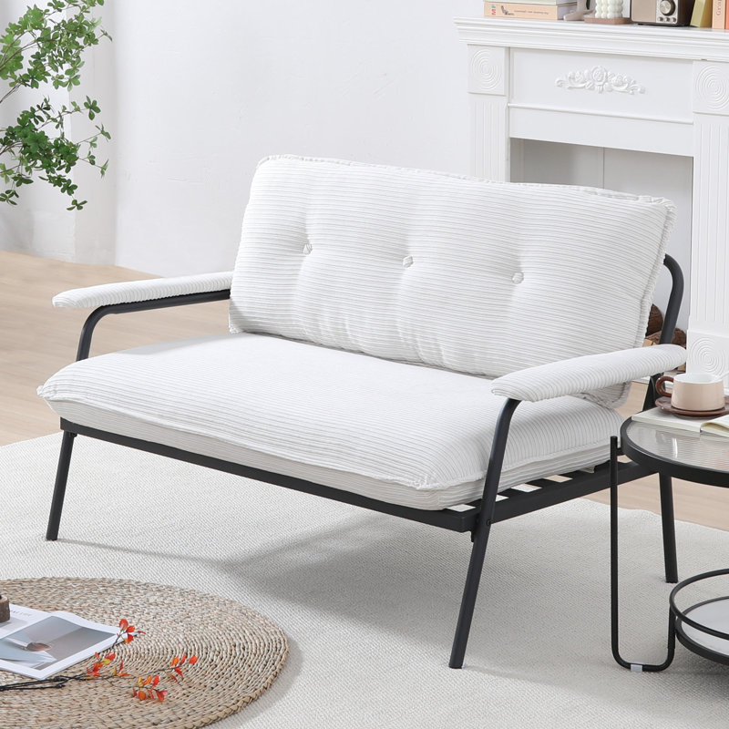 53 po de couleur beige avec mélange de tissu, cadre en métal noir, convient à divers styles de décoration intérieure américaine à rayures, siège double, chambre à coucher et bureau