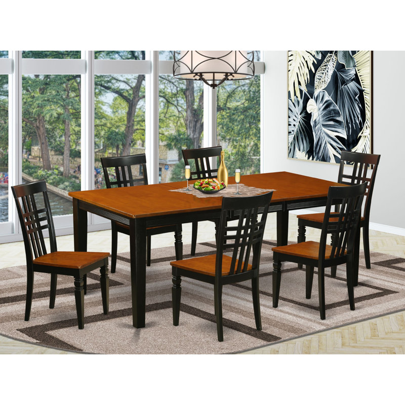 Ensemble de mobilier de salle à manger 7 pièces composé d'une table de cuisine rectangulaire avec rallonge papillon et 6 chaises, noir et cerise