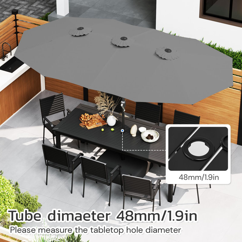 Parasol d'extérieur double face avec base incluse, Gris