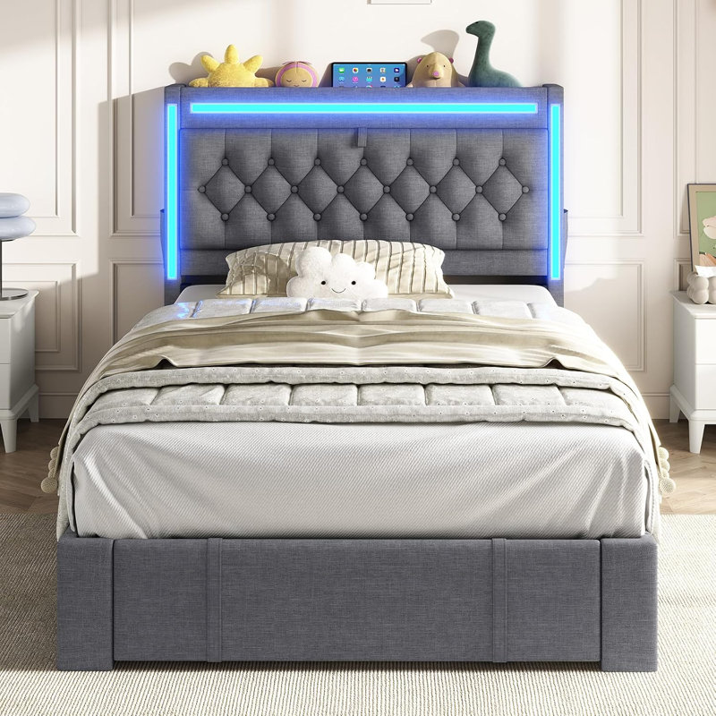 Bed Frame With 3 Xl Storage Drawers, Twin, Pink
