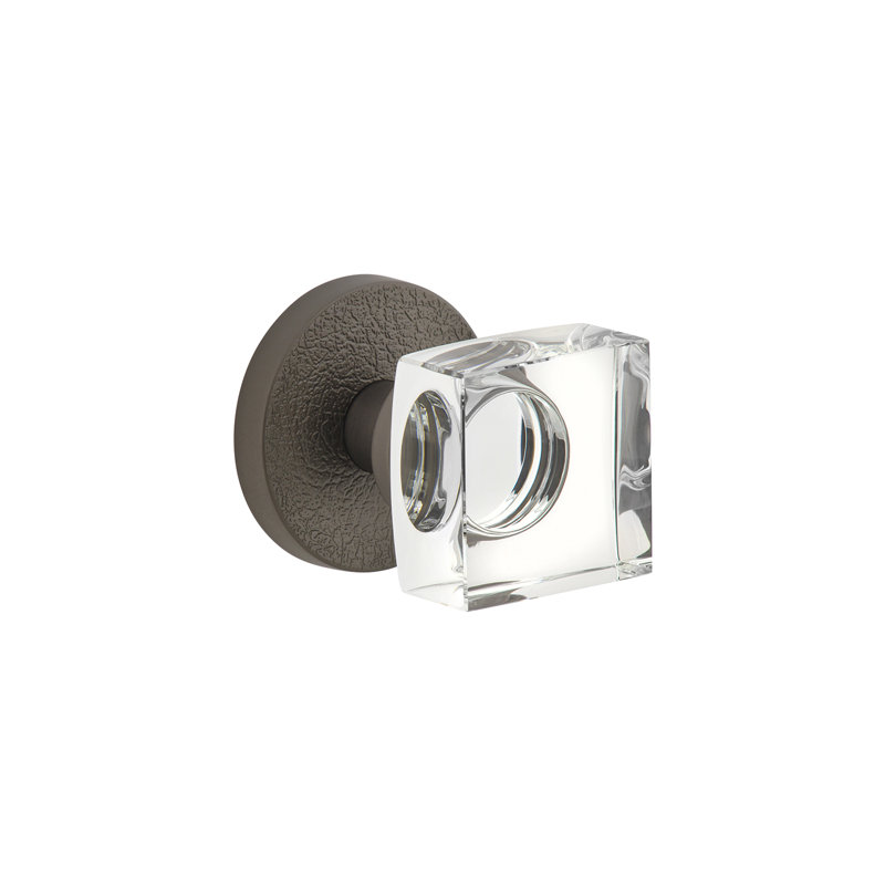 Viaggio Circolo Leather Rosette Privacy (Bed & Bath) With Quadrato Crystal Knob, 2.375", Titanium Gray