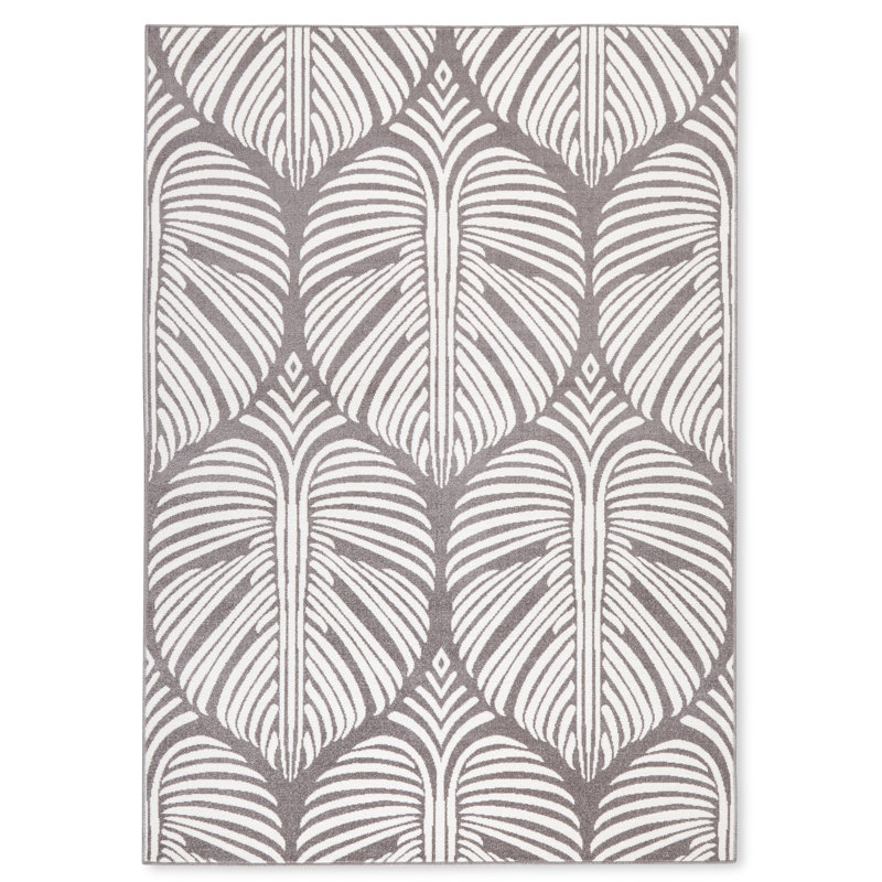 TOMMY BAHAMA Lanai Palm Leaves Indoor Outdoor Area Rug Dark Grey/Ivory, Rectangle 7'10" x 10'2"