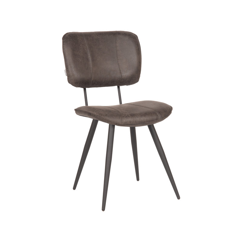 Kaibito 49cm H Genuine Leather Upholstered Metal Side Chair, Anthracite