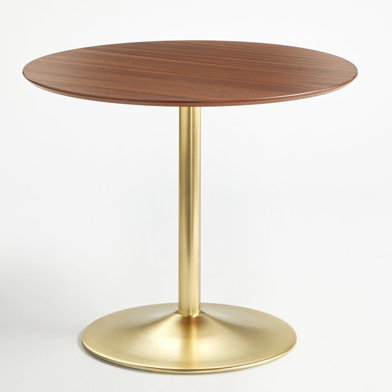 Walborn Round Metal Base Dining Table, Gold, Walnut