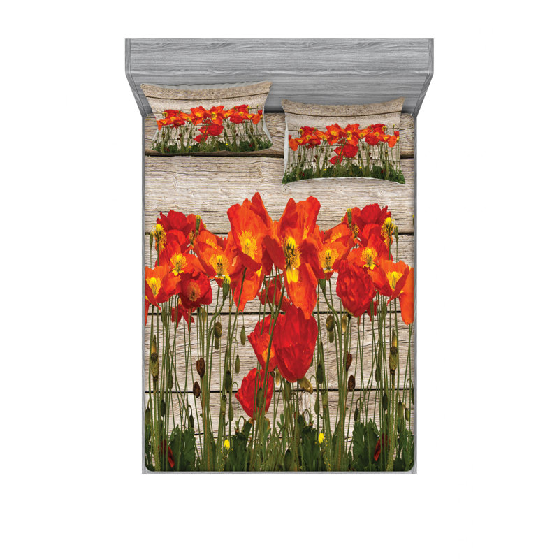 Microfiber Floral Sheet Set, Queen Sheet Set with Fitted Sheet