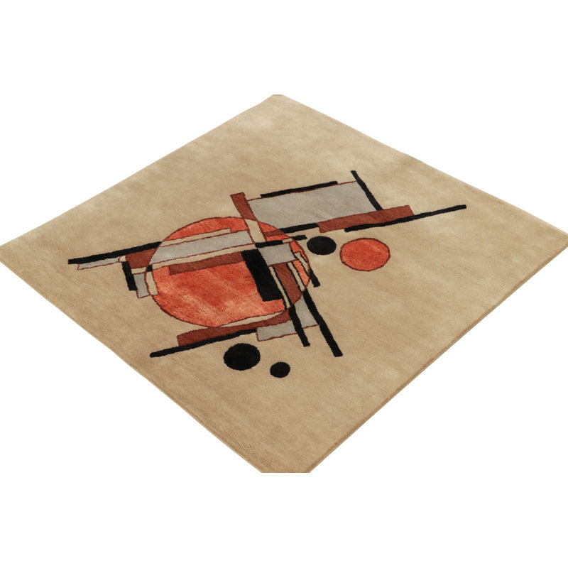 Hand Knotted Wool Abstract Area Rug, Rectangle 8' x 10'