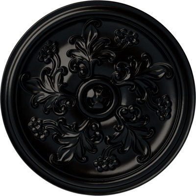 Endurathane Katheryn Ceiling Medallion, 14 1/2"OD x 2 3/4"P (Fits Canopies up to 2 1/8"), Hand-Painted Jet Black Finish