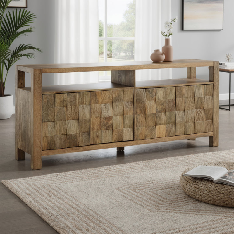 Buffet Hugh, armoire de boucher, brun naturel, 68 pouces