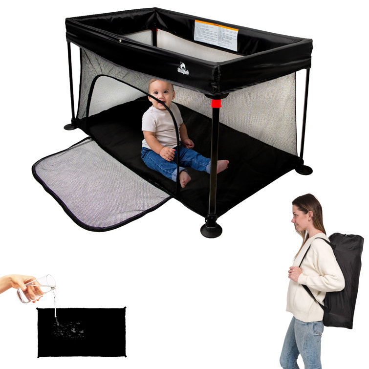Black Folding Travel Crib with Waterproof Mattress - Portable Playpen (Part number: SL140-1)