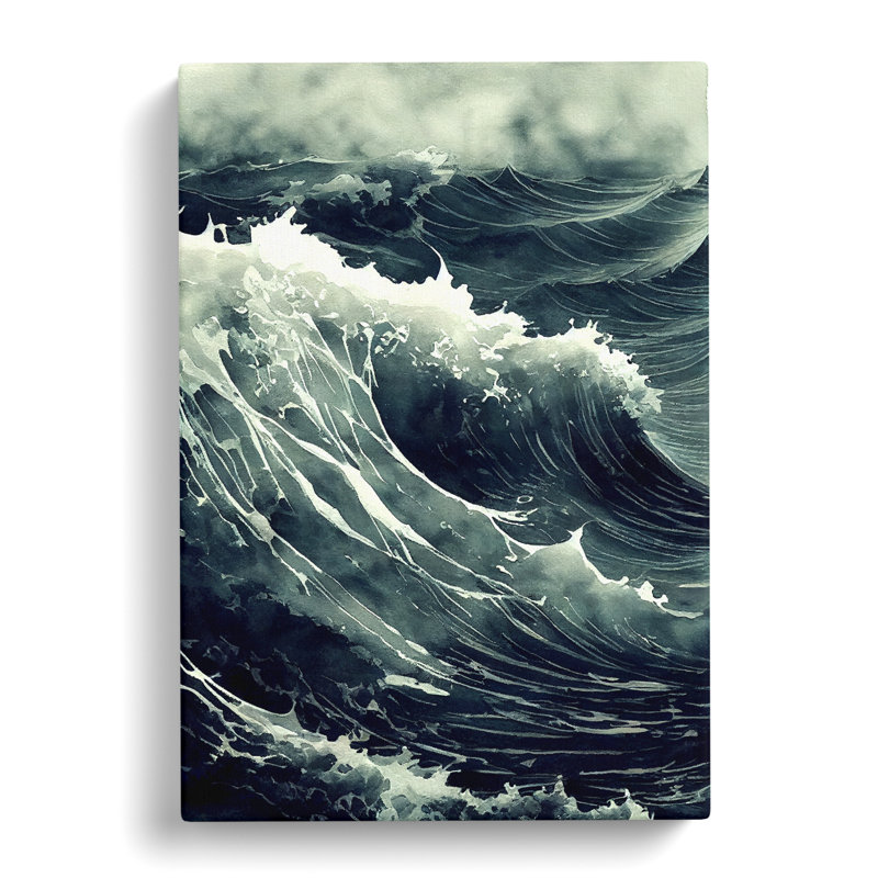 Seascape Ocean Ink Wash - Wrapped Canvas, 60cm H x 40cm W x 3cm D