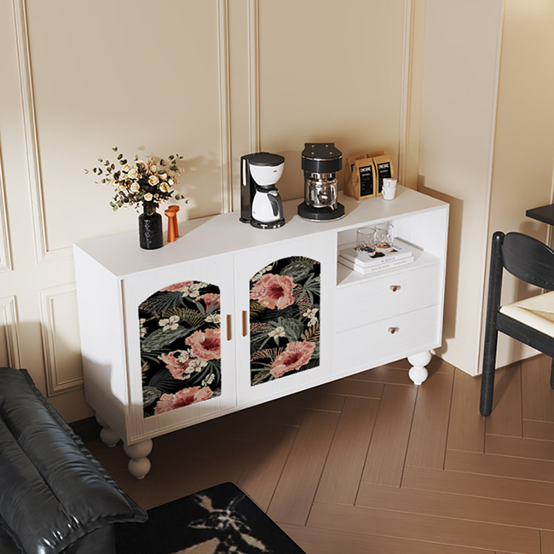 Buffet multifonctionnel de style rétro 59,1 po, Blanc
