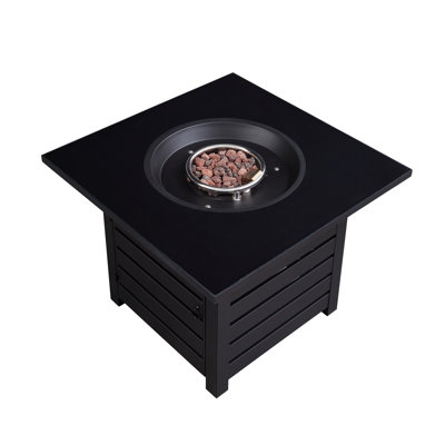 Fire Pit Table, 32-Inch Square 50,000 BTU Auto-Ignition Propane Gas Firepit With Waterproof Cover