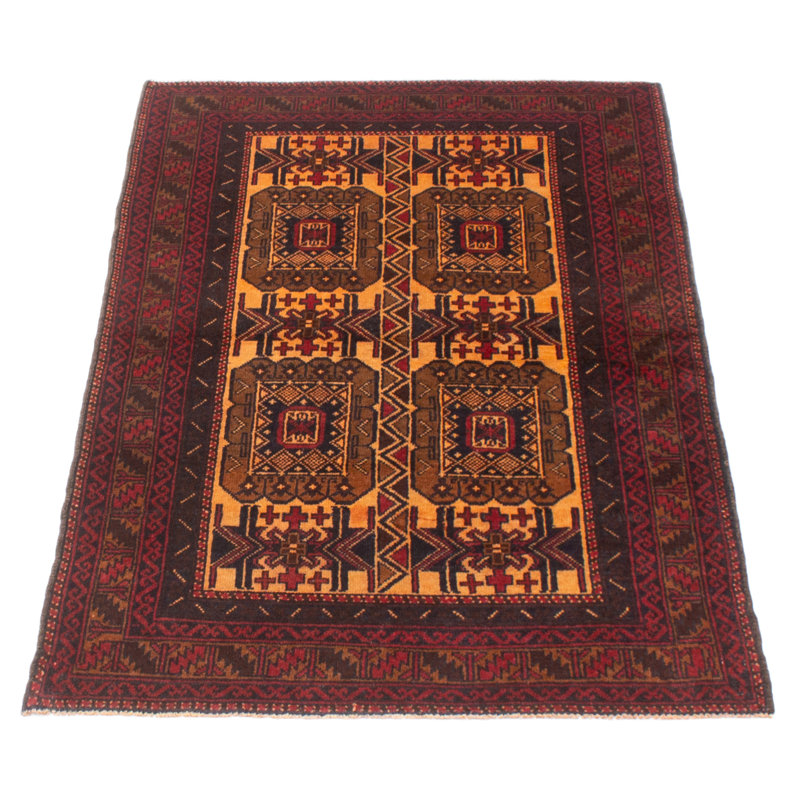 Tapis unique en laine noué à la main beige Baluch 3 pi 5 po x 5 pi 6 po