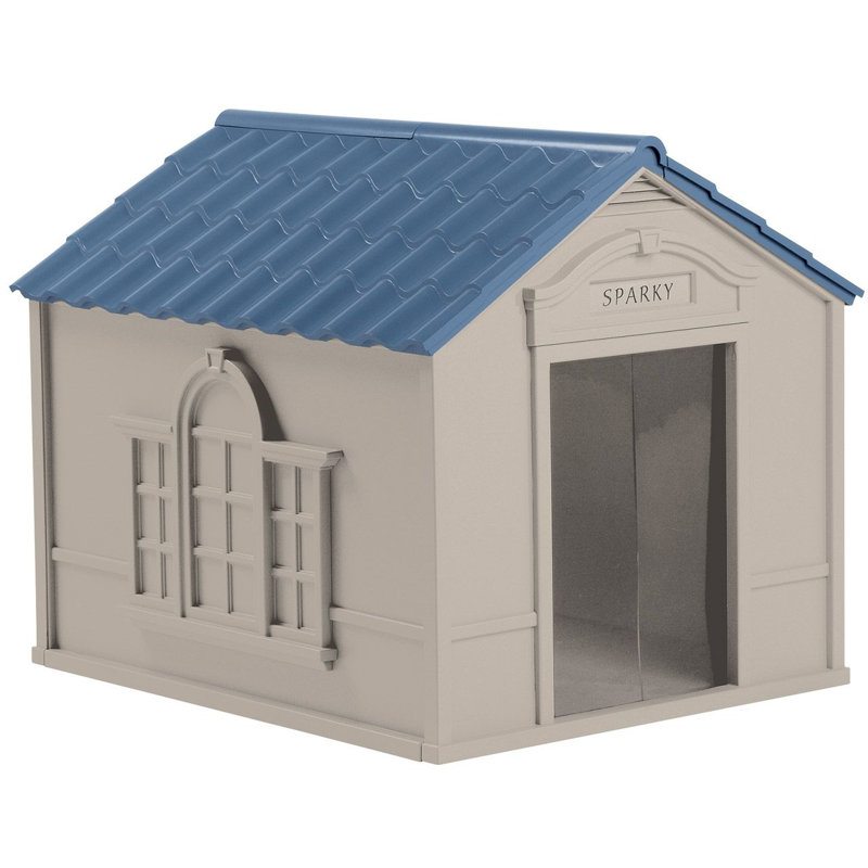 Niche pour chien en plastique taupe et bleu
