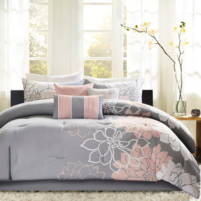 Grey/Peach Printed Cotton Bedding King - & Machine Washable Size With Grey/Peach, Filling