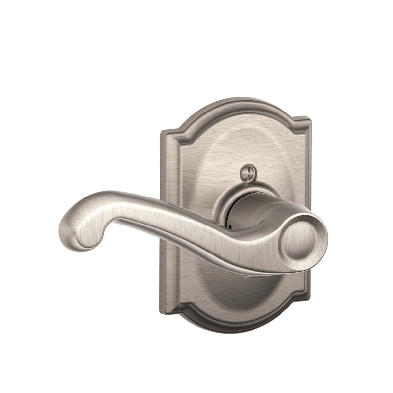 Flair Lever with Camelot Trim Non-Turning Lock, Antique Nickel, Right Hand