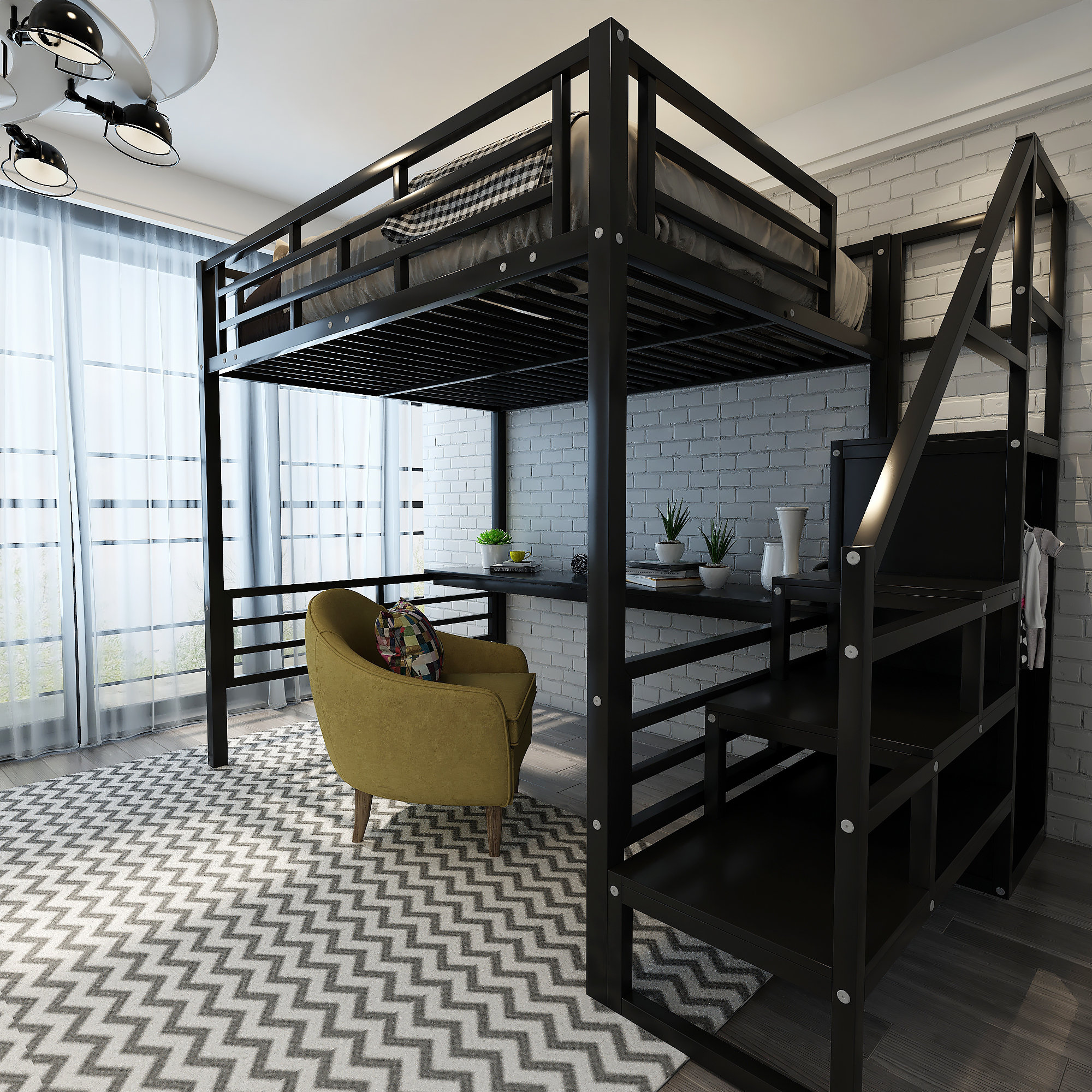 Mason & Marbles Xiomara Full Metal Loft Bed with BuiltinDesk by Mason