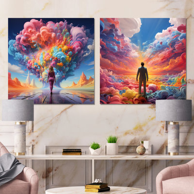 Man Into The Rainbow Surrealism I - Surrealism Canvas Prints Set Of 2
