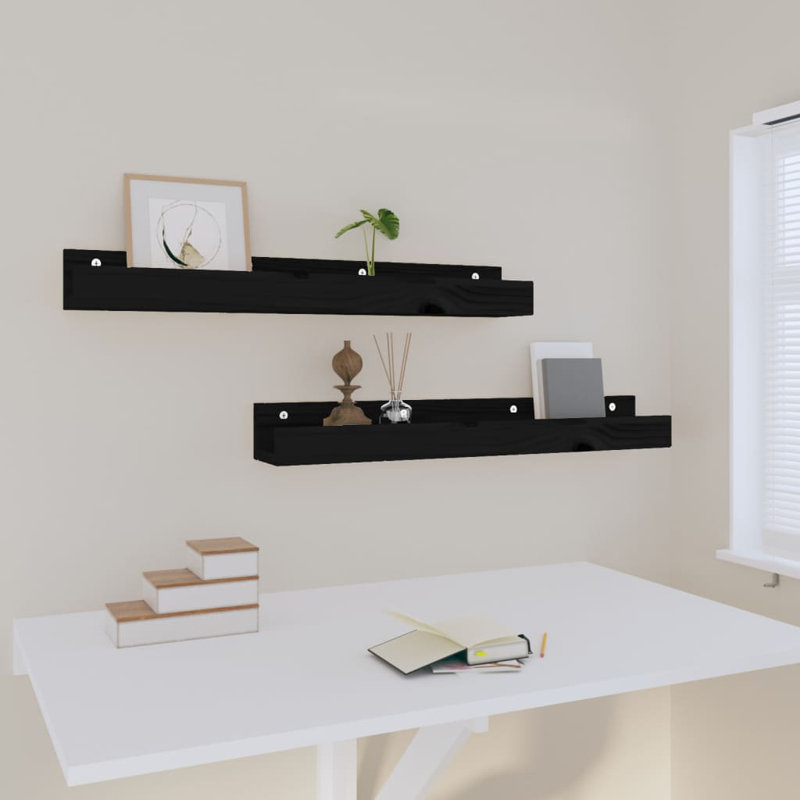 Solid Wood Floating Shelf, Black, 9cm H x 80cm W x 12cm D