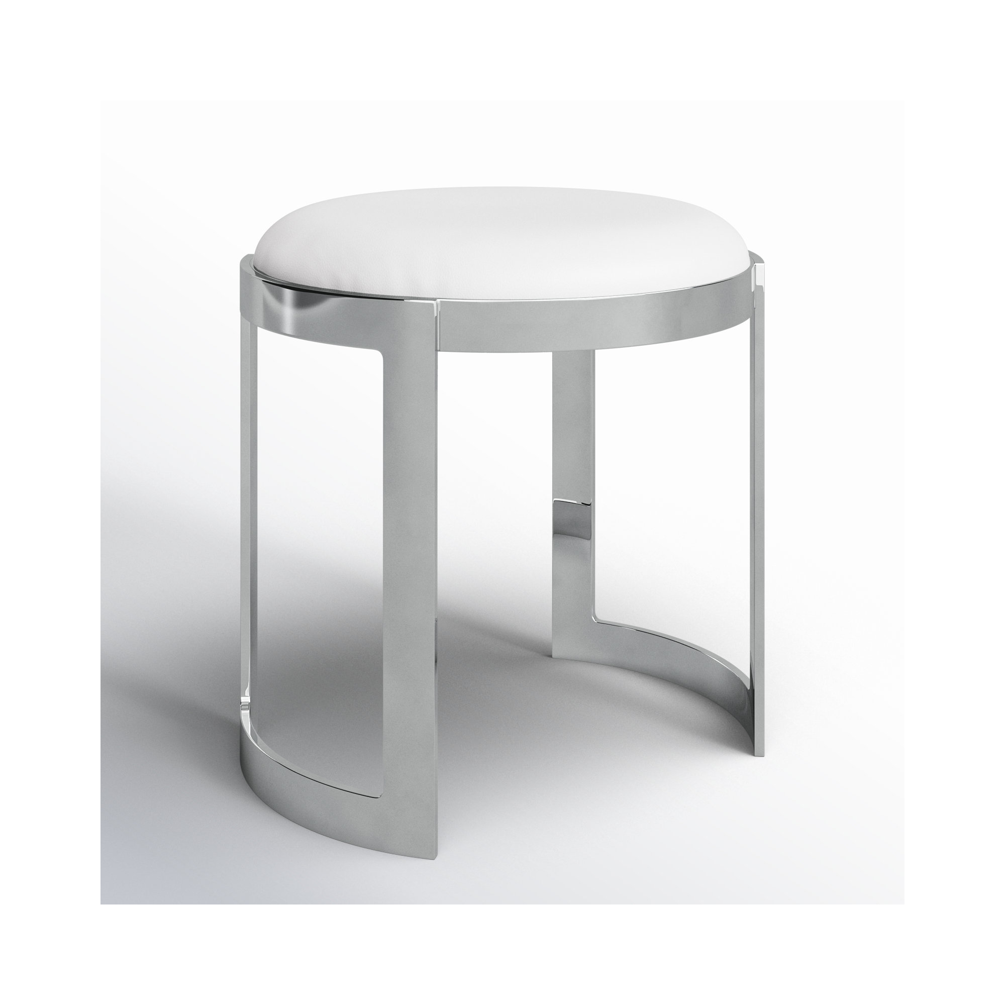 Nouri Accent Stool, White Faux Leather, Silver 