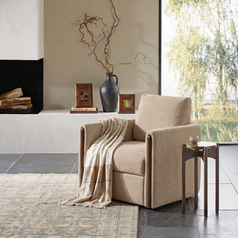 Fauteuil demi-tonneau pivotant en bois massif 31,25 W Nicha, Sable