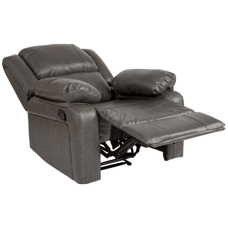 Arland Contemprary Faux Leather Pillow Back Recliner, Gray Faux Leather