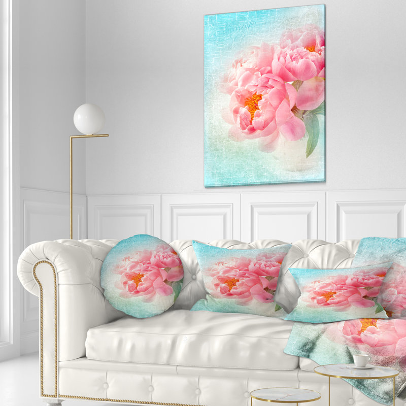 Pivoine fusionnée au bleu - Coussin décoratif à imprimé floral