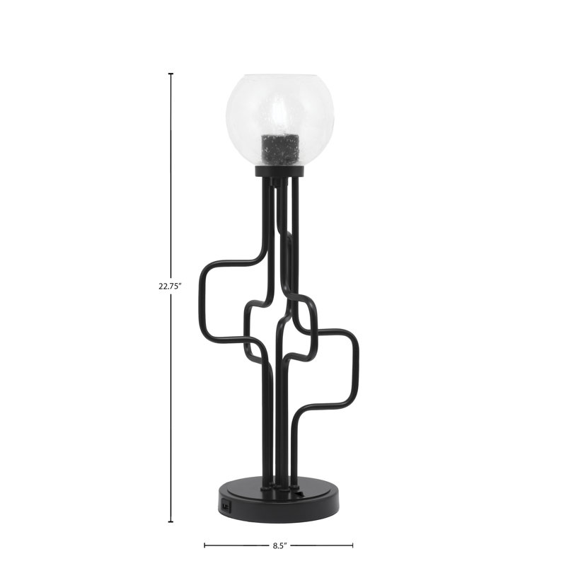 Lampe d'appoint Amarmula, avec ports USB, fini noir mat, verre transparent 5,75 po, Noir, Clair