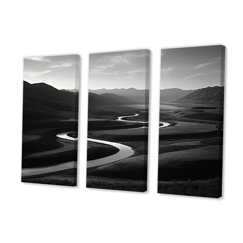 Rivière noire et blanche - ensemble d'art mural paysage de montagnes, H 32 po x l 48 po x P 1 po