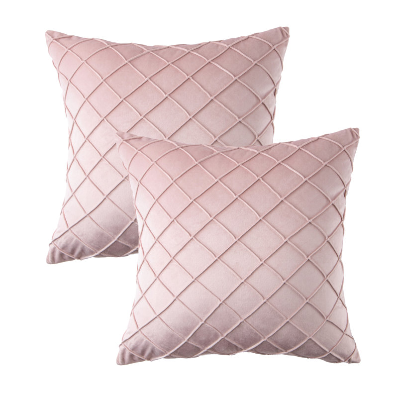 Square 18" Velvet Throw Pillow, Diamond Textured Decorative Pillows, Light Pink, Pillow Cover Only - No Insert