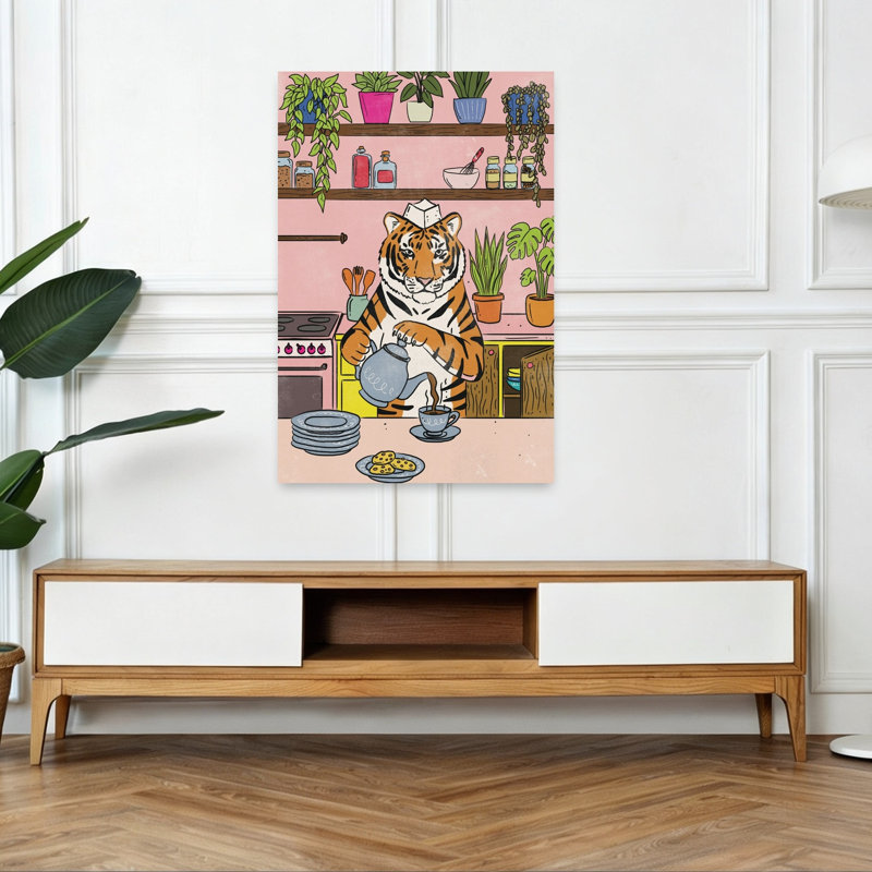 «Tiger's Coffee Break», impression d'art contemporain, 48" H x 32" W
