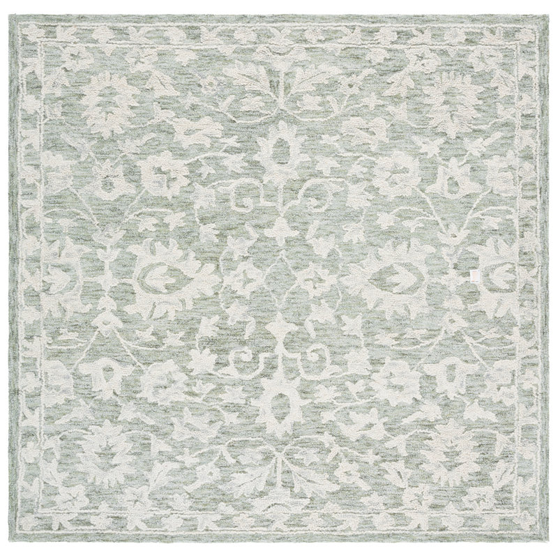 Marquee 511 Hand Tufted Wool/Cotton/Pet Yarn Floral Rug in Sage/Gray, Square 6'