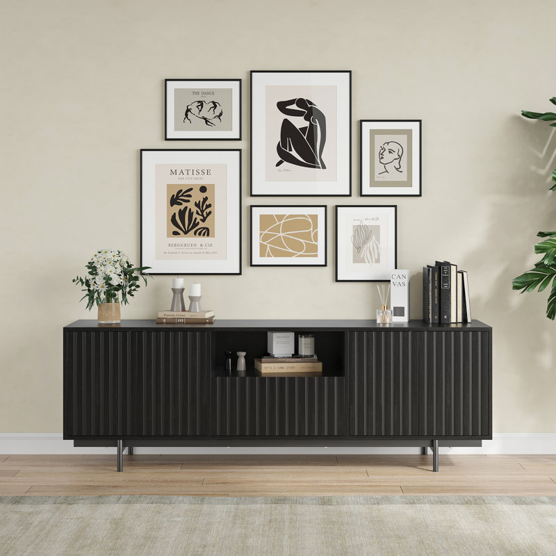 Meuble télé rectangulaire pour téléviseur de 75 po ou moins avec lumières DEL, Noir