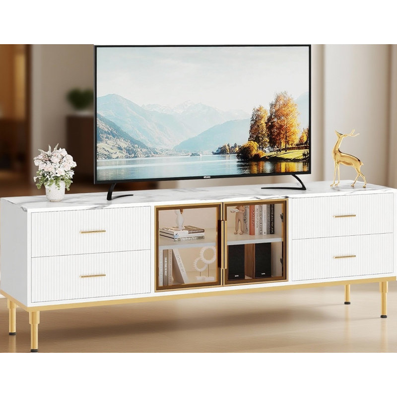 LED TV Stand, With 4 Drawers,  Up To 75 Inch, White