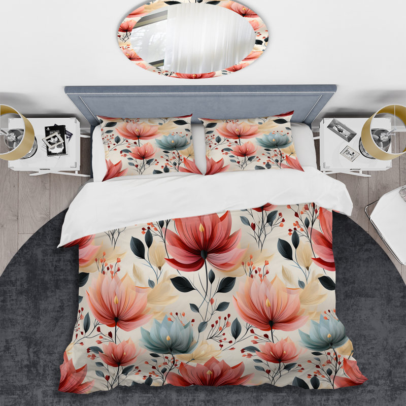 Ensemble de housse de couette Elegant Red Floral, Housse de couette simple + 1 taie décorative stan