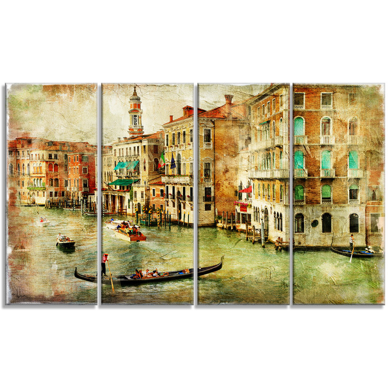 Paysage venice numérique, ensemble de 4 impressions sur toiles tendues