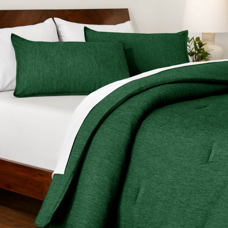 Bare Home Heathered Comforter Set - Ultra-Soft - Goose Down Alternative - All Season Warmth, Heather Forest Green
