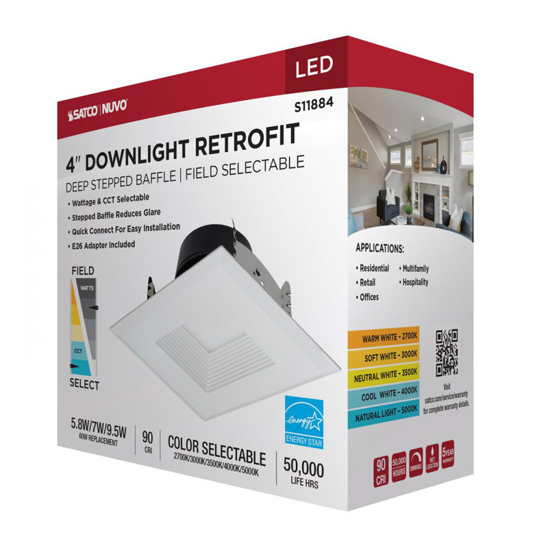 4" Square LED Retrofit Recessed Lighting Kit