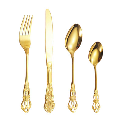 Stainless Steel Flatware Vintage Embossed Stainless Steel Flatware Set Carved Silve R Gold Cutlery Fork Spoon Knife Tableware For Wedding Restaurant Home Dinner