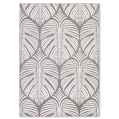 Tapis intérieur / extérieur à feuilles de palmier Tommy Bahama gris foncé / ivoire