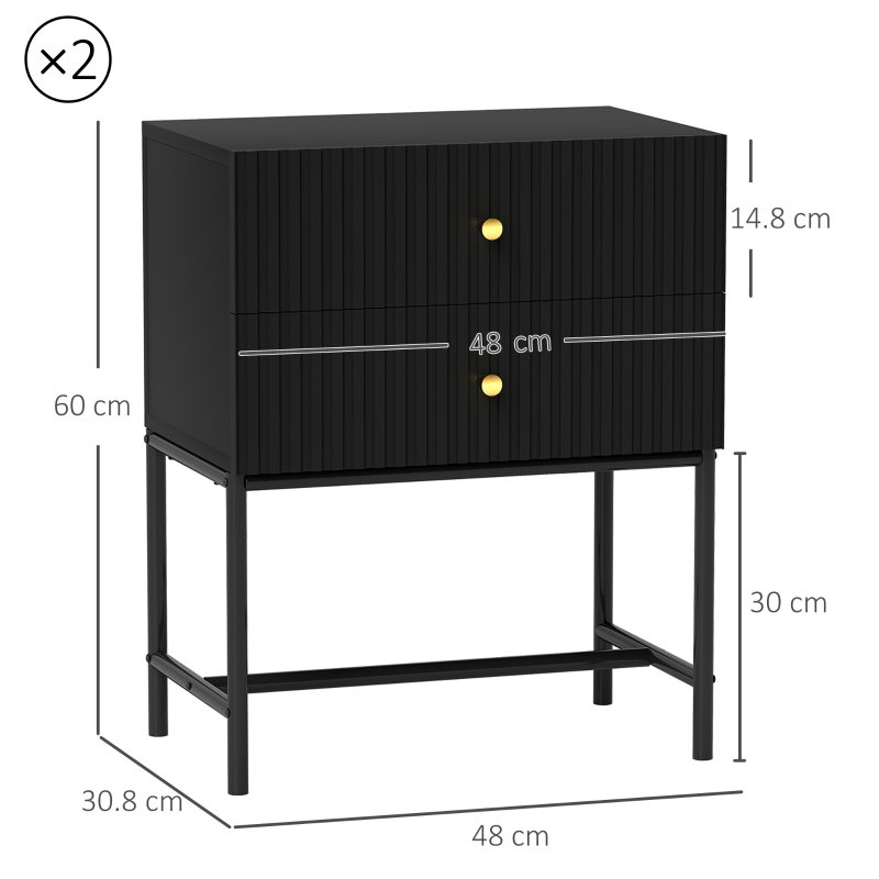 48 cm W Steel Bedside Table