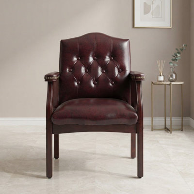 Leather Reception Chair with Solid Wood Frame