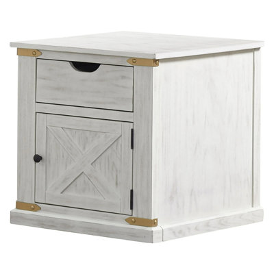 Bacerra Rustic End Table - Antique White/Gold