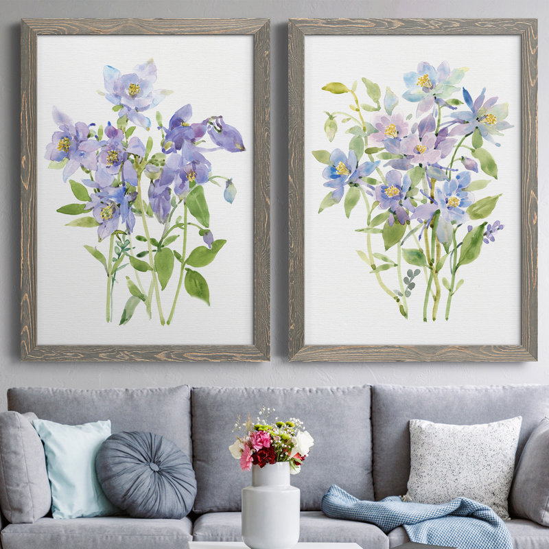Toile encadrée de qualité supérieure «Columbine Spray I» - prête à être accrochée, Toile avec cadre gris