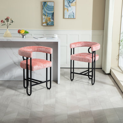 1 tabouret de bar en chenille rose. Style moderne avec coussin moelleux, pieds incurvés et robustes en métal pour îlot de cuisine, pub relaxant, cuisine à coussin épais,