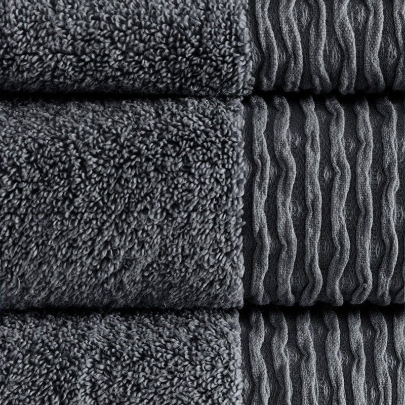 Ensemble de serviettes en coton Cosima Jacquard Wavy Border, Gris